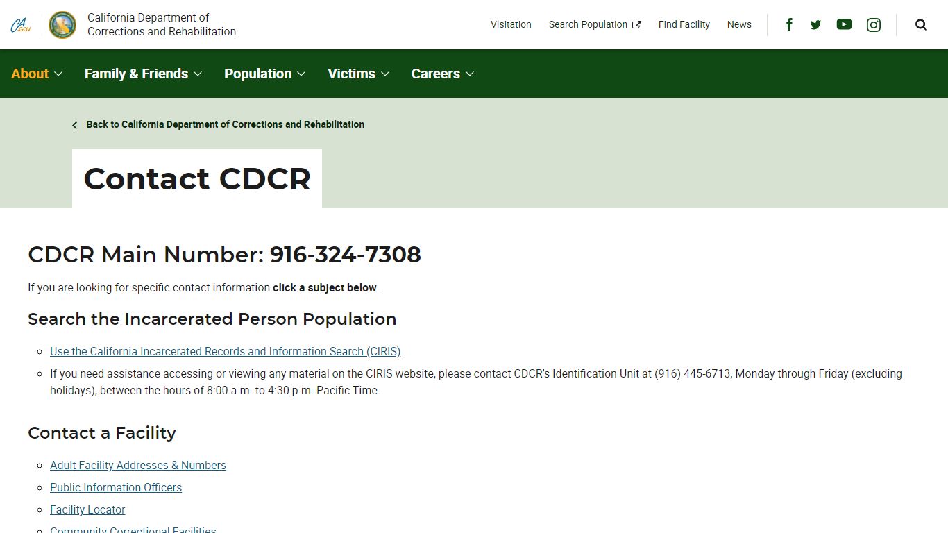 Contact CDCR - CA Dept. of Corrections and Rehabilitation